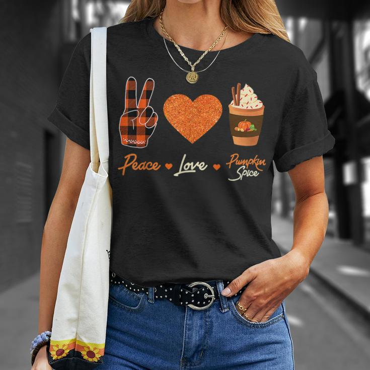 Peace Love Pumpkin Spice Fall Autumn Plaid Drinks Halloween T-shirt Gifts for Her