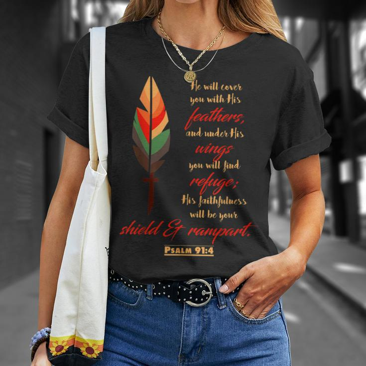 Psalm 914 Under His Wingsrefuge Double Sided T-shirt Gifts for Her