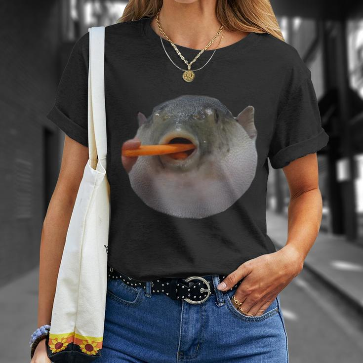 Pufferfish Eating A Carrot Meme Funny Blowfish Dank Memes Gift Unisex T-Shirt Gifts for Her