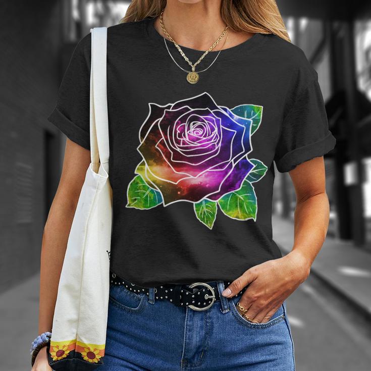 Rainbow Galaxy Floral Rose Unisex T-Shirt Gifts for Her