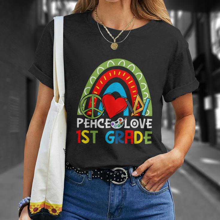 Rainbow Peace Love 1St Grade Back To School Boho Unisex T-Shirt Gifts for Her