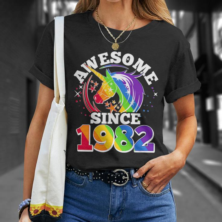 Rainbow Unicorn Awesome Since 1982 40Th Birthday Unisex T-Shirt Gifts for Her