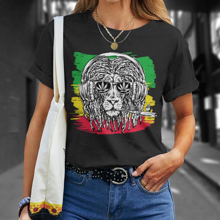 Rasta Lion With Glasses Smoking A Joint Unisex T-Shirt Gifts for Her