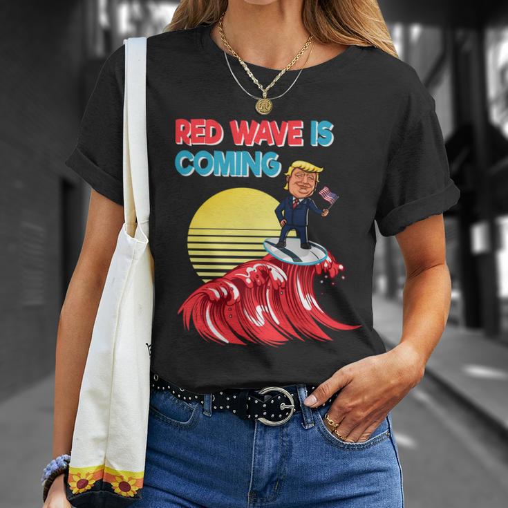 Red Wave Is Coming Republican Conservative Surfer Trump Us Flag Unisex T-Shirt Gifts for Her