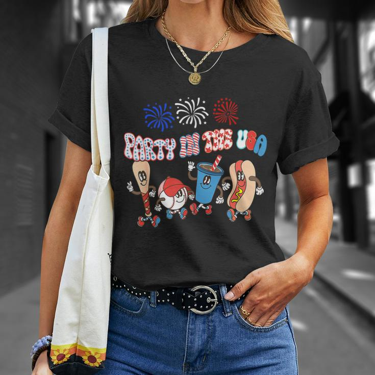 Retro Style Party In The Usa 4Th Of July Baseball Hot Dog Unisex T-Shirt Gifts for Her