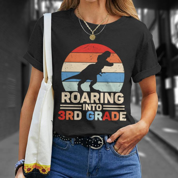 Roaring Into 3Rd Grade Dinosaur Back To School Unisex T-Shirt Gifts for Her