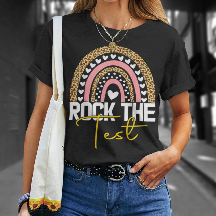 Rock The Test Test Day Teacher Testing Day Rainbow Teacher Unisex T-Shirt Gifts for Her