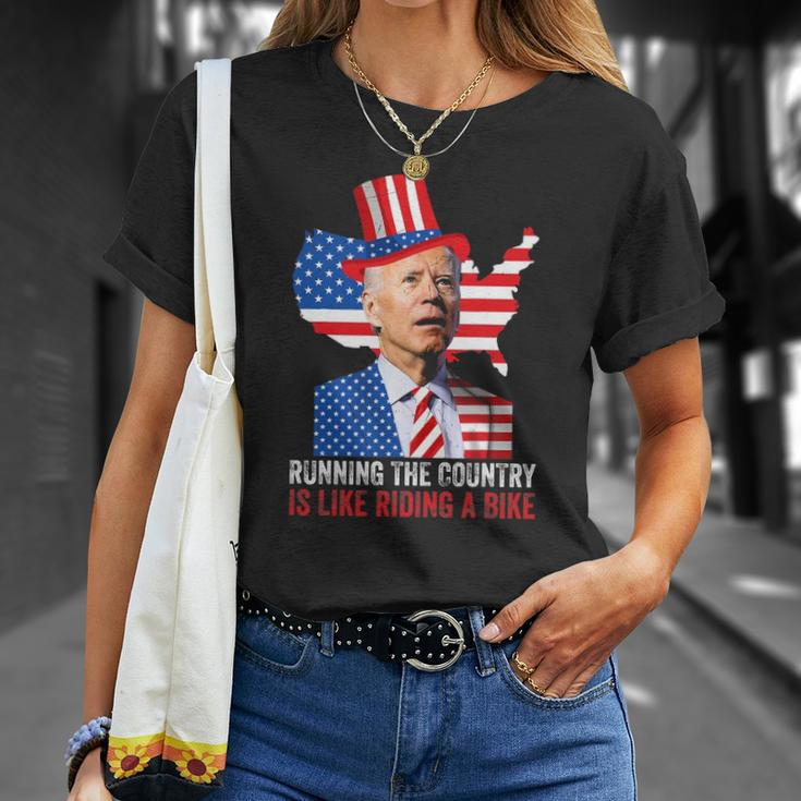 Running The Country Is Like Riding A Bike Anti Biden Unisex T-Shirt Gifts for Her