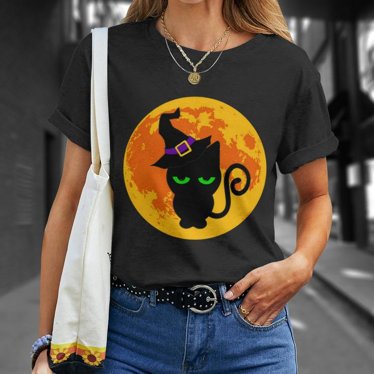 Scary Black Cat Costume Witch Hat Amp Moon Graphics Halloween Quote Men Women T-shirt Graphic Print Casual Unisex Tee Gifts for Her