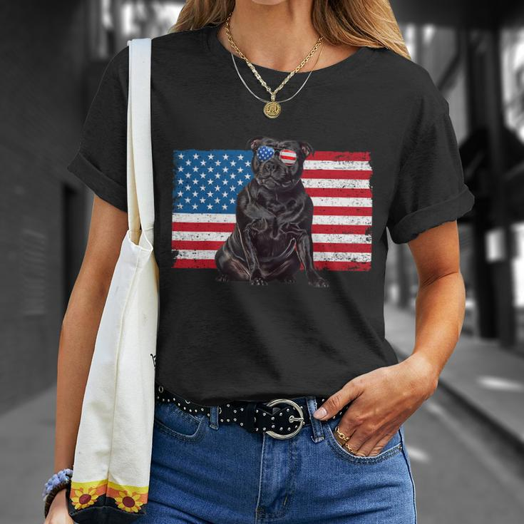Staffordshire Bull Terrier Dog American Flag Staffie Mom Dad Unisex T-Shirt Gifts for Her