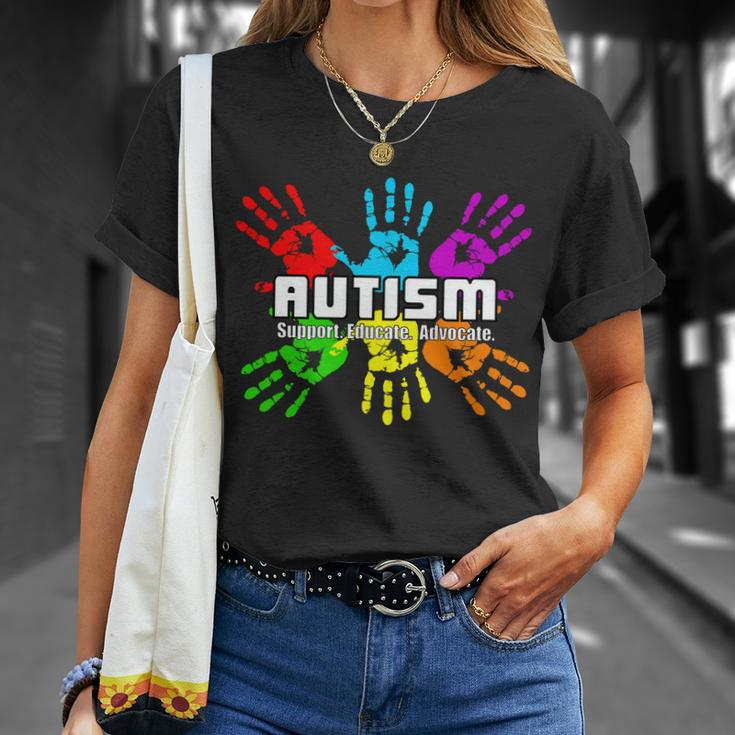 Support Educate Advocate Autism Handprint Tshirt Unisex T-Shirt Gifts for Her
