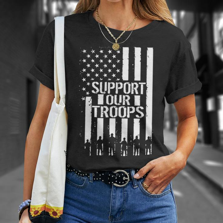 Support Our Troops Distressed American Flag Unisex T-Shirt Gifts for Her