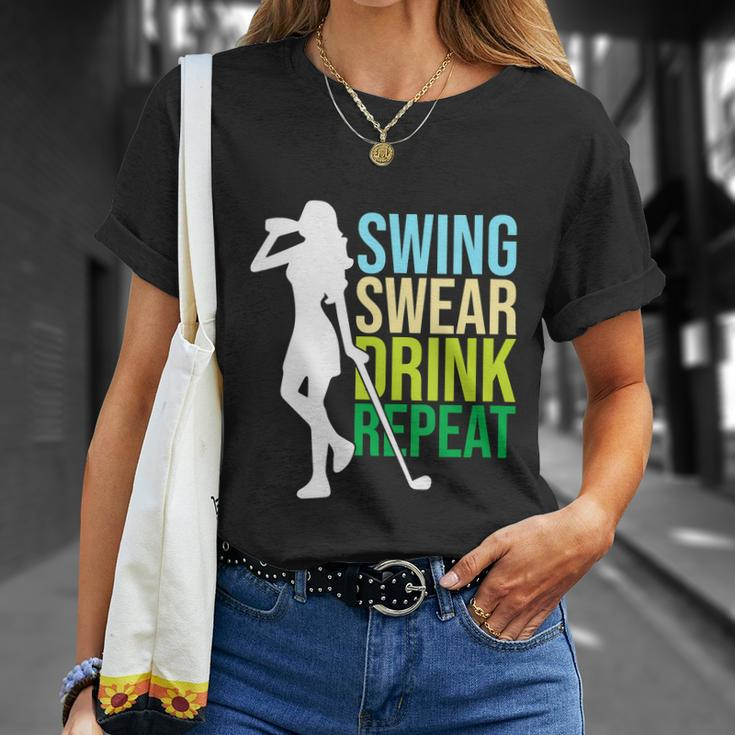 Swing Swear Drink Repeat Love Golf Funny Unisex T-Shirt Gifts for Her