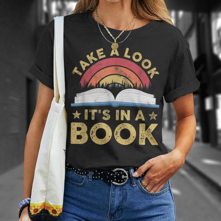 Take A Look Its In A Book Reading Vintage Retro Rainbow Unisex T-Shirt Gifts for Her
