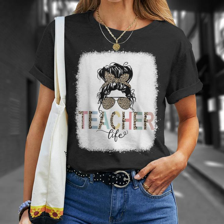 Teacher Life Bleached Teacher Life Royal Messy Bun T-shirt Gifts for Her