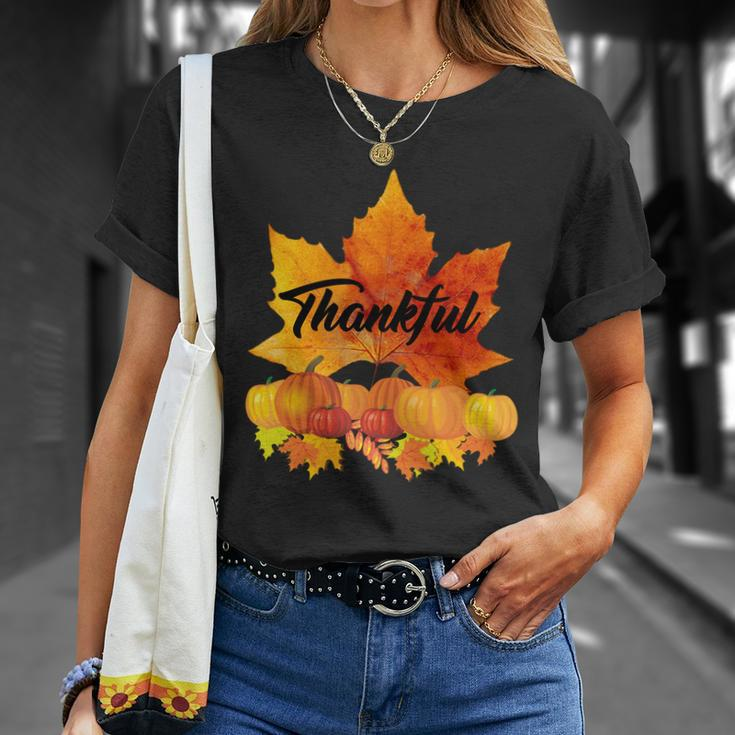 Thankful Autumn Leaves Thanksgiving Fall Tshirt Unisex T-Shirt Gifts for Her
