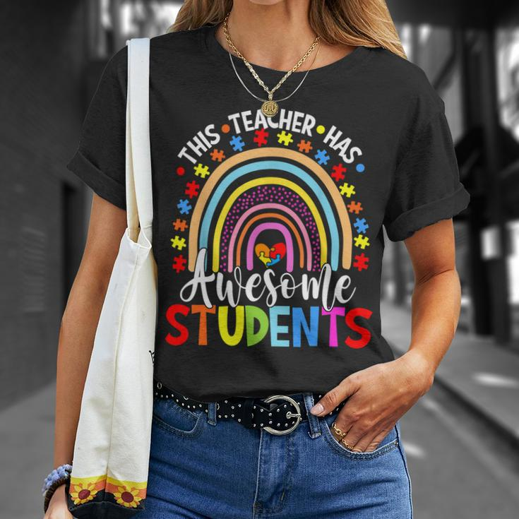 This Teacher Has Awesome Students Rainbow Autism Awareness Unisex T-Shirt Gifts for Her