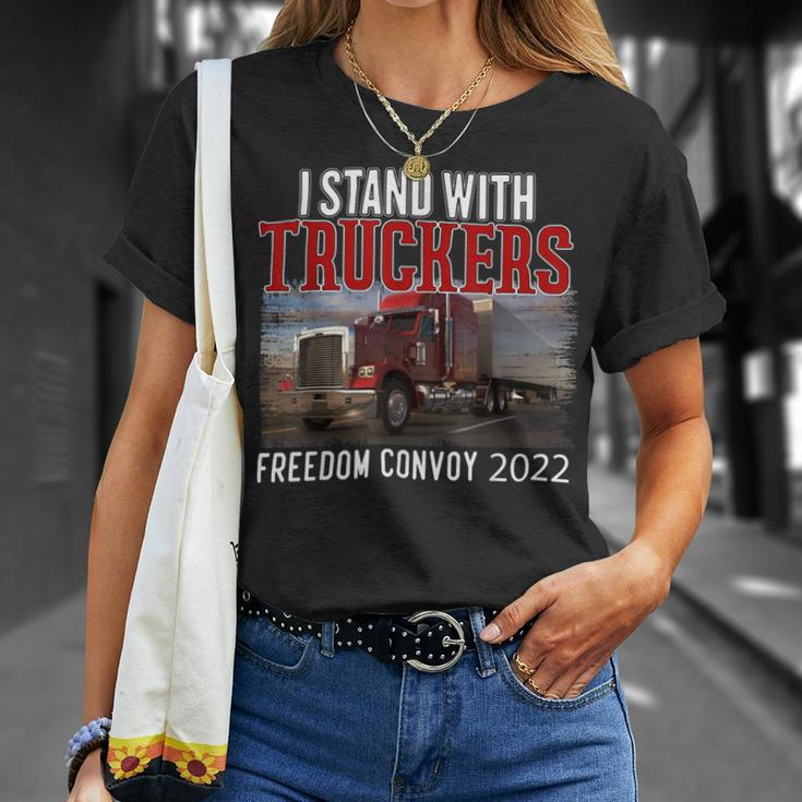 Trucker Trucker Support I Stand With Truckers Freedom Convoy _ Unisex T-Shirt Gifts for Her