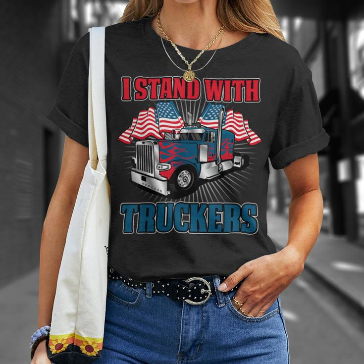 Trucker Trucker Support I Stand With Truckers Freedom Convoy V3 Unisex T-Shirt Gifts for Her