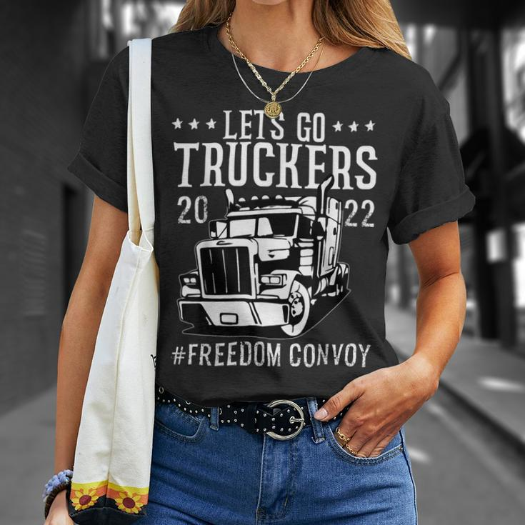 Trucker Trucker Support Lets Go Truckers Freedom Convoy Unisex T-Shirt Gifts for Her