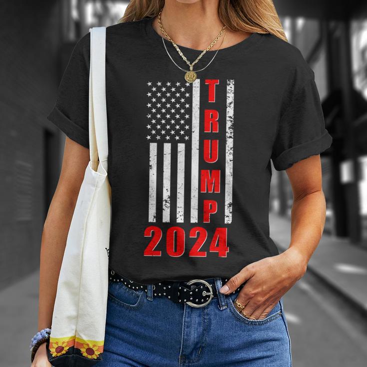 Trump 2024 Election Distressed Us Flag Unisex T-Shirt Gifts for Her