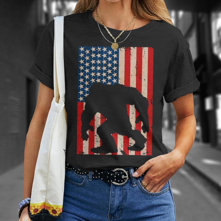 Vintage Bigfoot American Flag Tshirt Unisex T-Shirt Gifts for Her