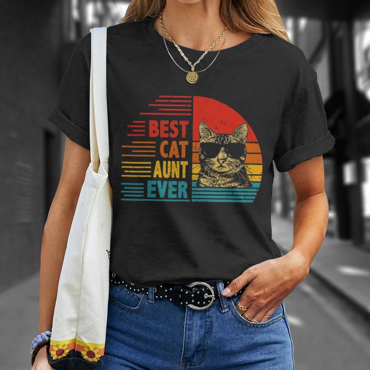 Vintage Retro Best Cat Aunt Ever Funny Cat Lover Mothers Day Unisex T-Shirt Gifts for Her