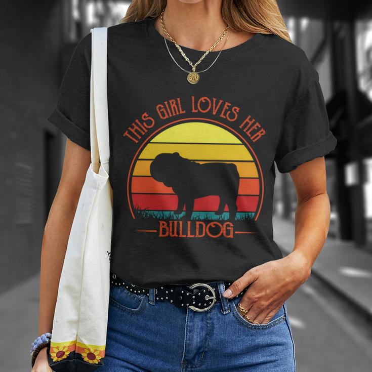 Vintage Retro This Girl Loves Her Bulldog Dog Puppy Lover Great Gift Unisex T-Shirt Gifts for Her