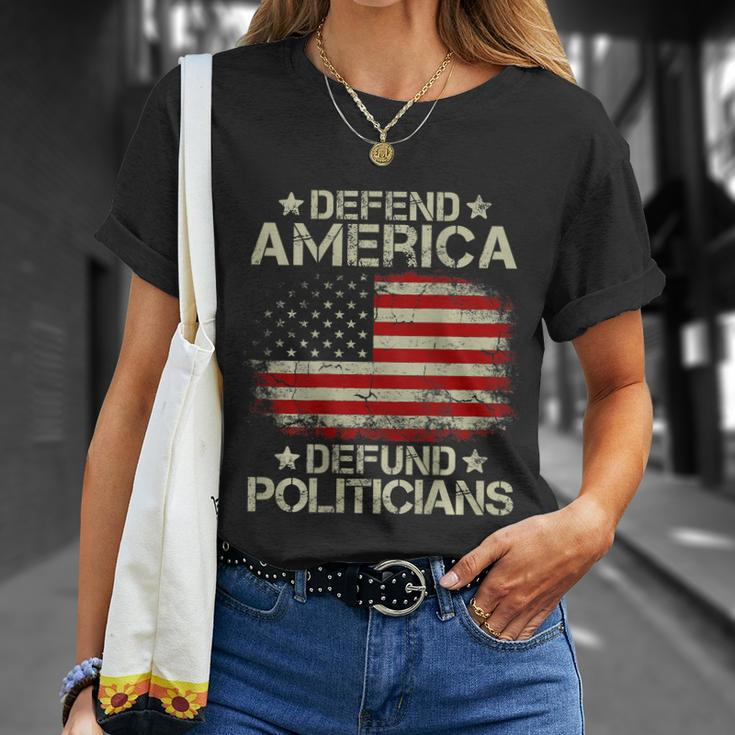 Vintage Usa Flag Defend America Defund Politicians Unisex T-Shirt Gifts for Her