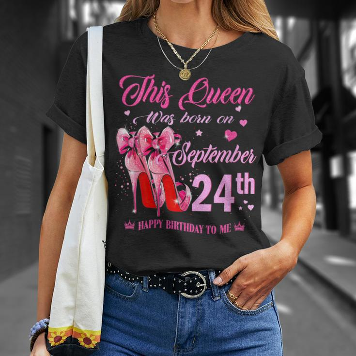 Womens This Queen Was Born On September 24Th High Heel Birthday Unisex T-Shirt Gifts for Her