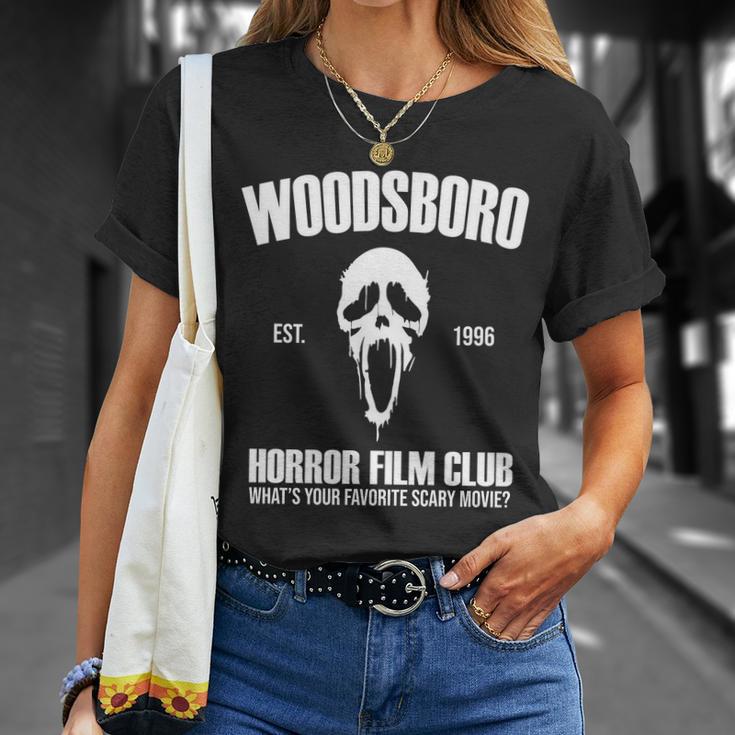 Woodsboro Horror Film Club Scary Movie Unisex T-Shirt Gifts for Her