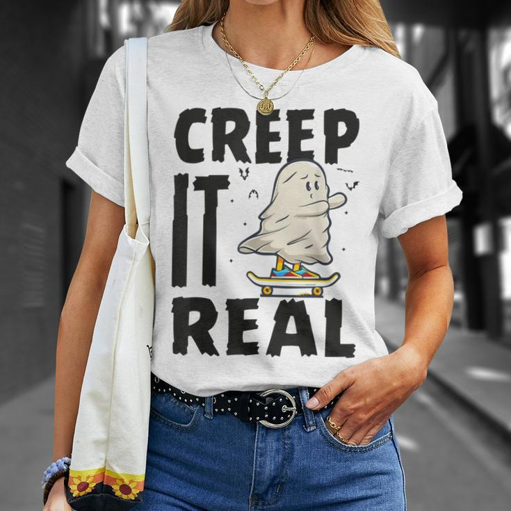 Creep It Real Ghost Skateboarding Halloween Fall Season T-shirt Gifts for Her
