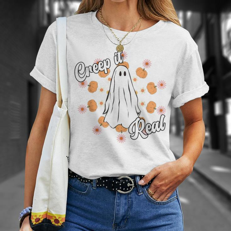 Creep It Real Vintage Ghost Pumkin Retro Groovy T-shirt Gifts for Her
