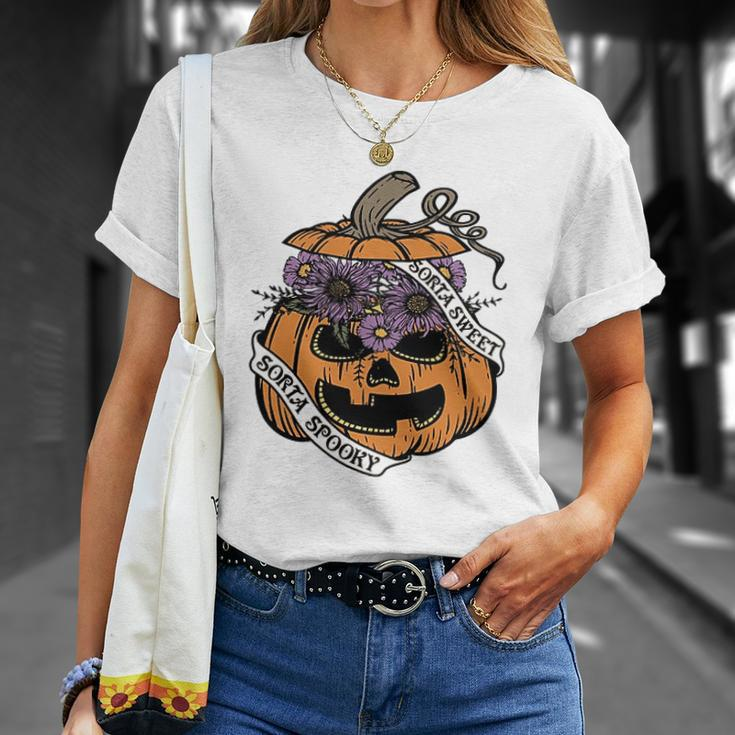 Cute Halloween Sorta Sweet Sorta Spooky Pumpkin Florals Unisex T-Shirt Gifts for Her