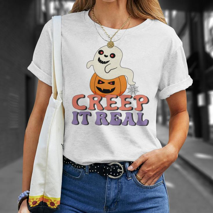 Halloween Boo With Pumpkin Creep It Real Unisex T-Shirt Gifts for Her