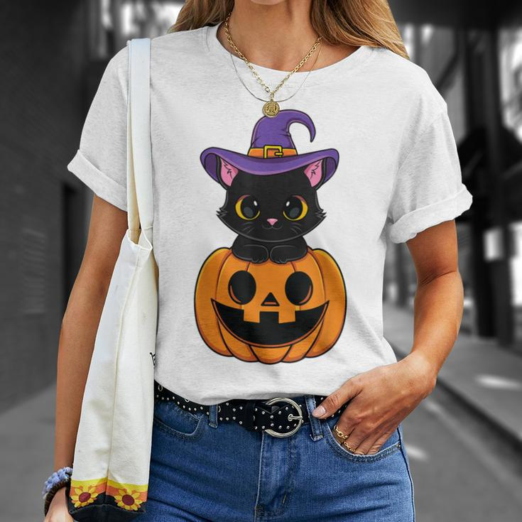 Halloween Cute Black Cat Witch Hat Pumpkin For Kids Girls Unisex T-Shirt Gifts for Her