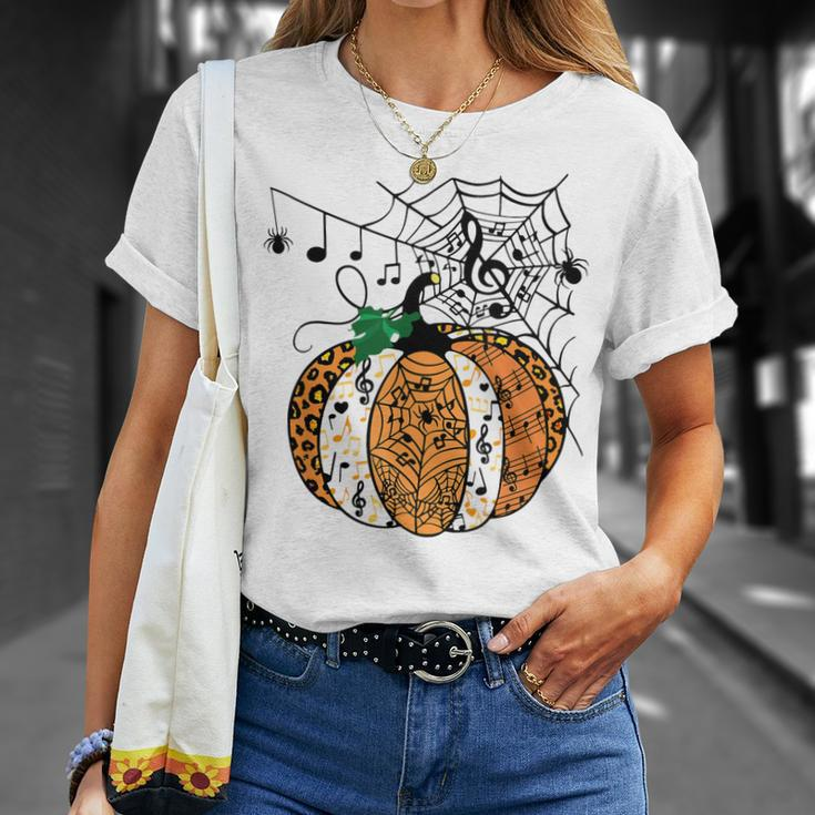 Halloween Pumpkin Music Symbols Music Teacher Halloween Unisex T-Shirt Gifts for Her