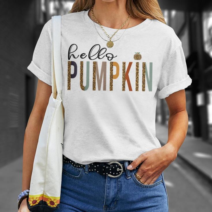 Leopard Pumpkin Hello Pumpkin Graphic Fall Halloween Costume Unisex T-Shirt Gifts for Her