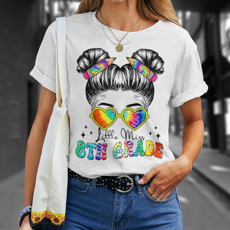 Little Miss 8Th Grade Back To School Tie Dye Messy Bun T-shirt Gifts for Her