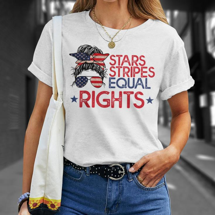 Messy Bun American Flag Pro Choice Star Stripes Equal Right V4 Unisex T-Shirt Gifts for Her