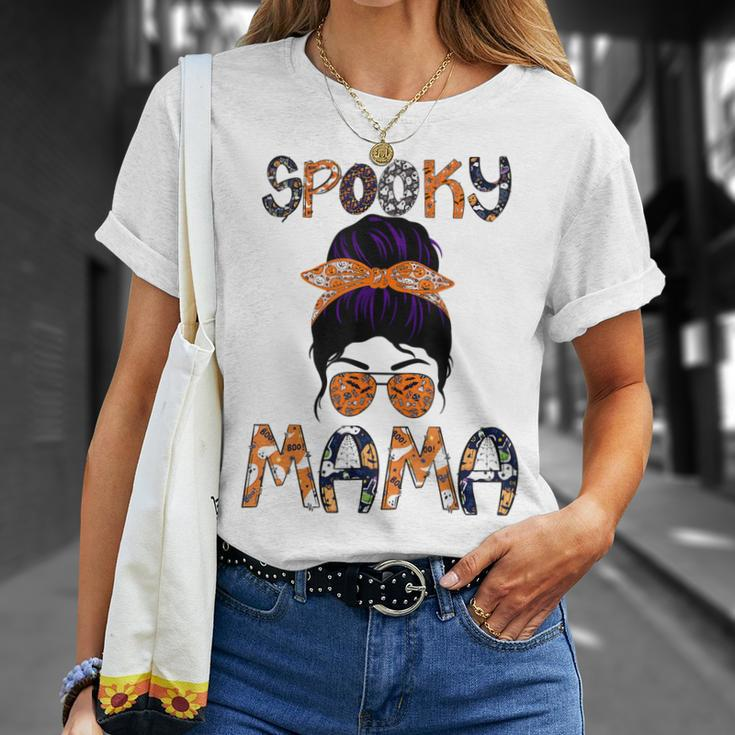 Messy Hair Bun Women Spooky Mama Halloween Funny Costume Unisex T-Shirt Gifts for Her