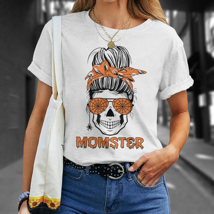 Momster Halloween Costume Skull Mom Messy Hair Bun Unisex T-Shirt Gifts for Her