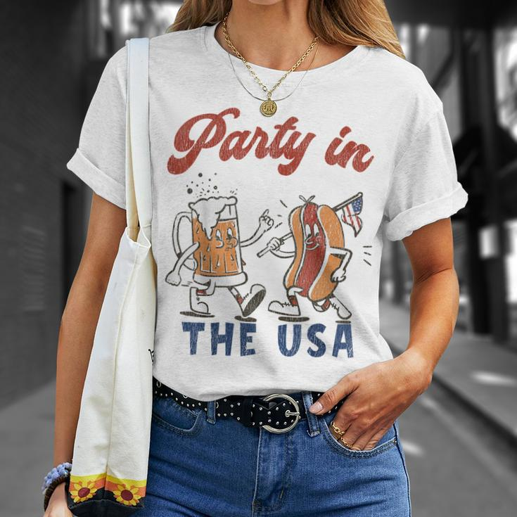 Party In The Usa Hot Dog Love Usa Funny Fourth Of July Unisex T-Shirt Gifts for Her
