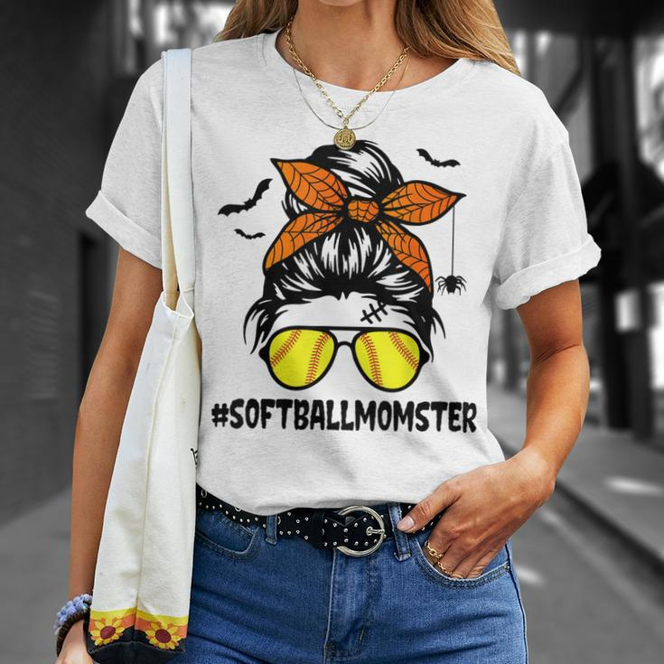 Softball Momster For Women Halloween Mom Messy Bun Unisex T-Shirt Gifts for Her