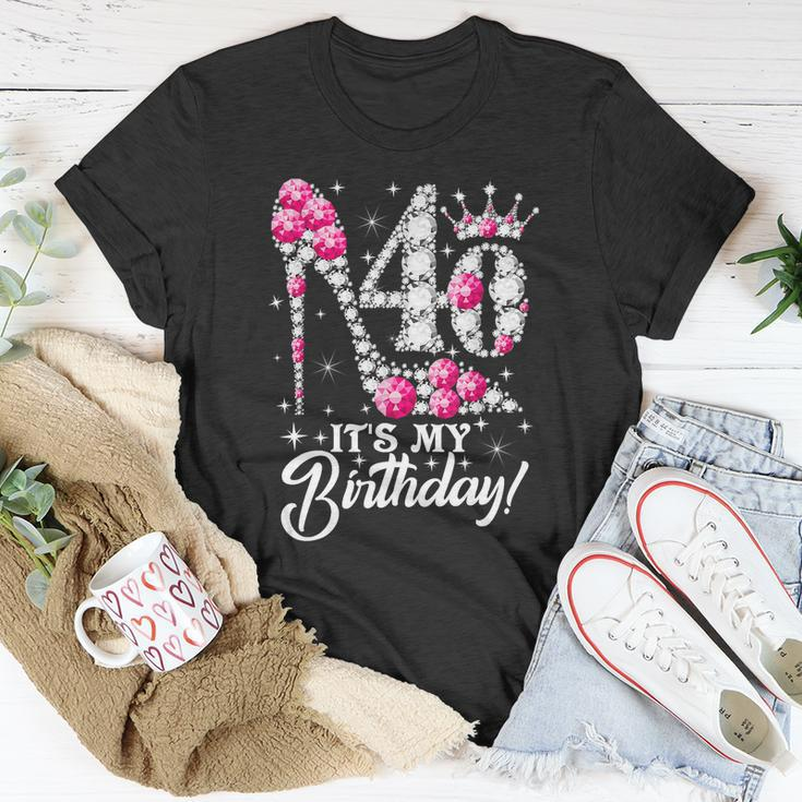 40 Years Old Its My 40Th Cool Gift Birthday Funny Pink Diamond Shoes Gift Unisex T-Shirt Unique Gifts