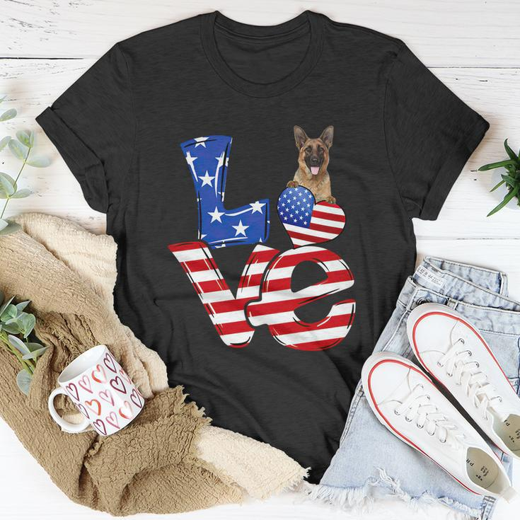 4Th Of July Patriotic Love German Shepherd American Flag Gift Unisex T-Shirt Unique Gifts