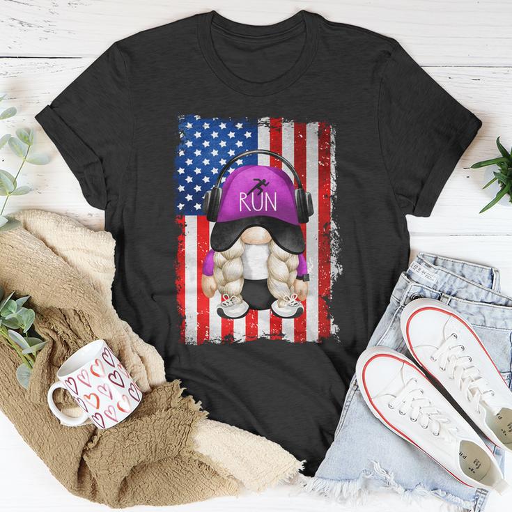 4Th Of July Running Gnome For Women Patriotic American Flag Gift Unisex T-Shirt Unique Gifts