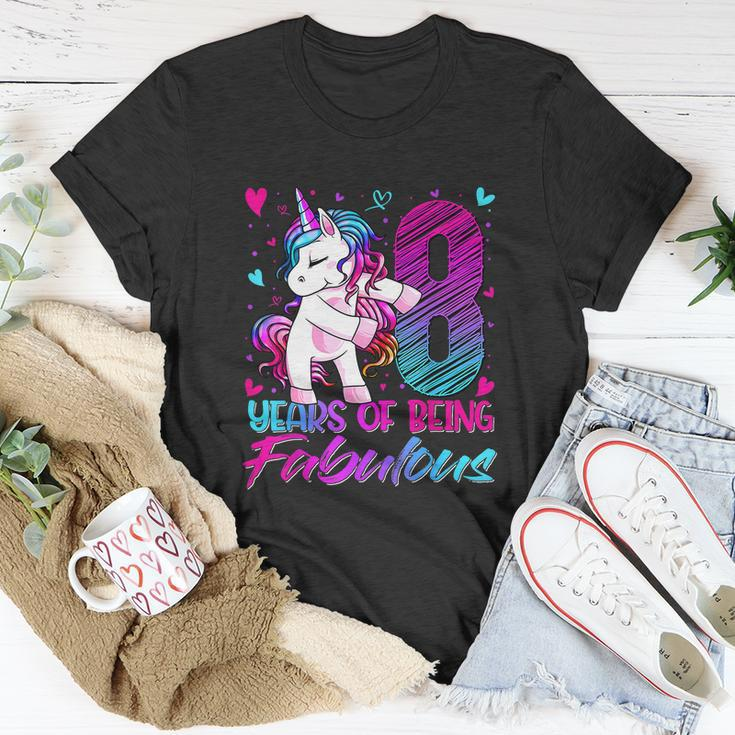 8Th Birthday 8 Year Old Girl Flossing Funny Unicorn Party Unisex T-Shirt Unique Gifts