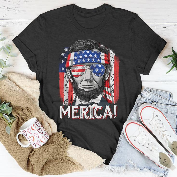 Abraham Lincoln 4Th Of July Merica Men Women American Flag Unisex T-Shirt Unique Gifts