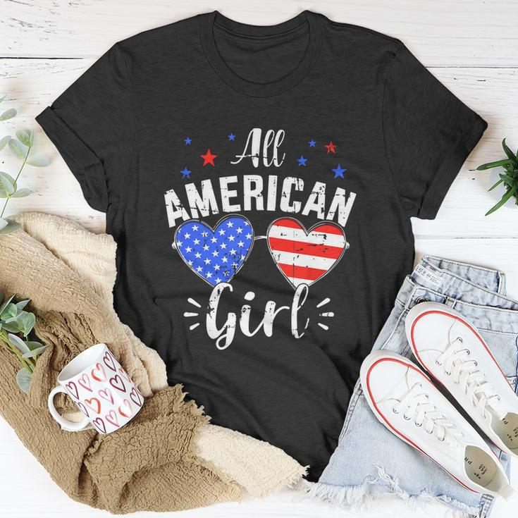 All American 4Th Of July Girl With Sunglasses And Us Flag Unisex T-Shirt Unique Gifts